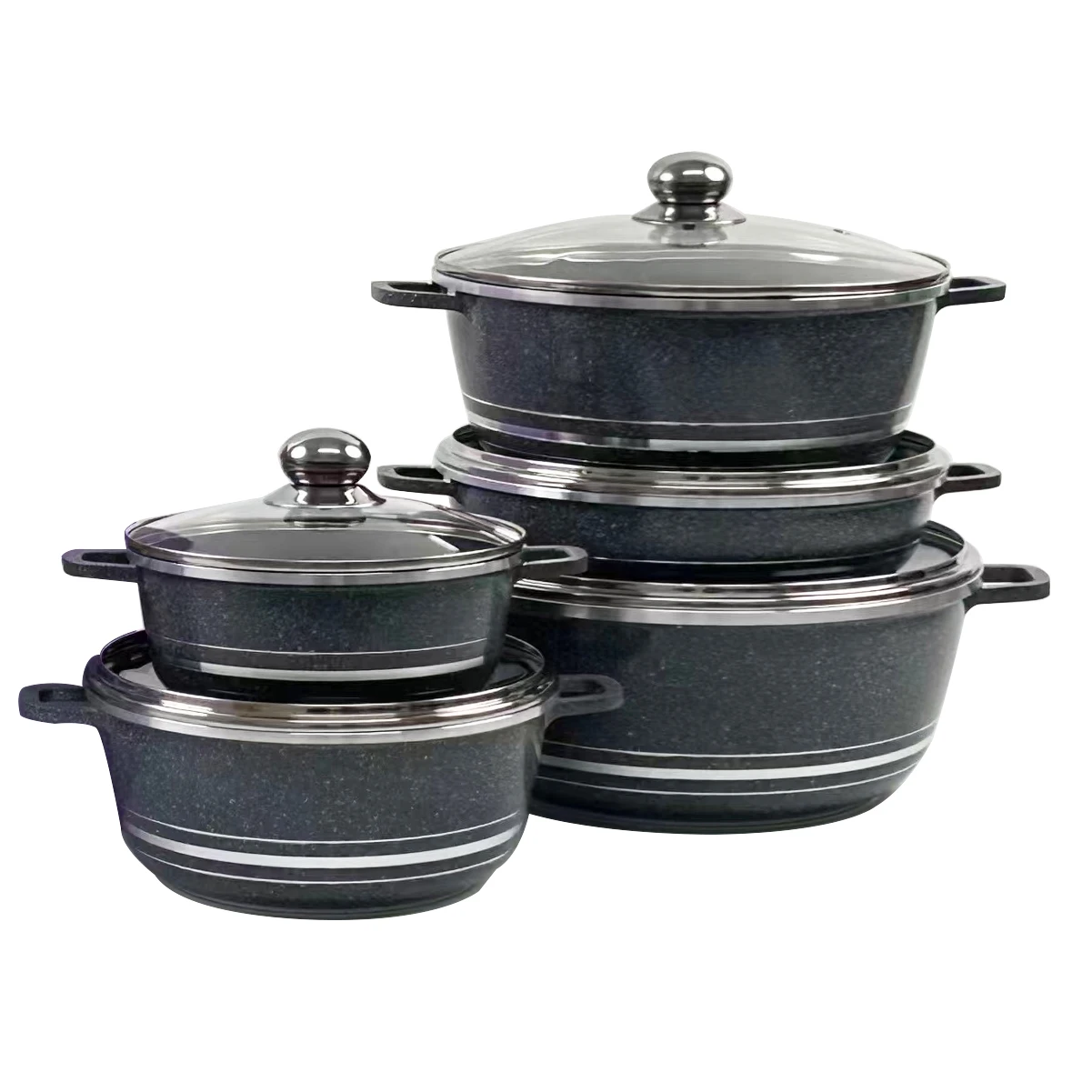 DONNOR 10 Stuks Kookgerei Sets Soeppan met Glazen Deksel Aluminium keuken Koekenpan Non Stick Potten Sets Alle Kachels compatibel - afbeelding 1