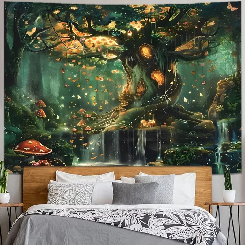 Forest Style Deep Forest Camping Wall Illustration, Landscape Tapestry, Indoor And Outdoor Polyester Fiber Wall Hanging