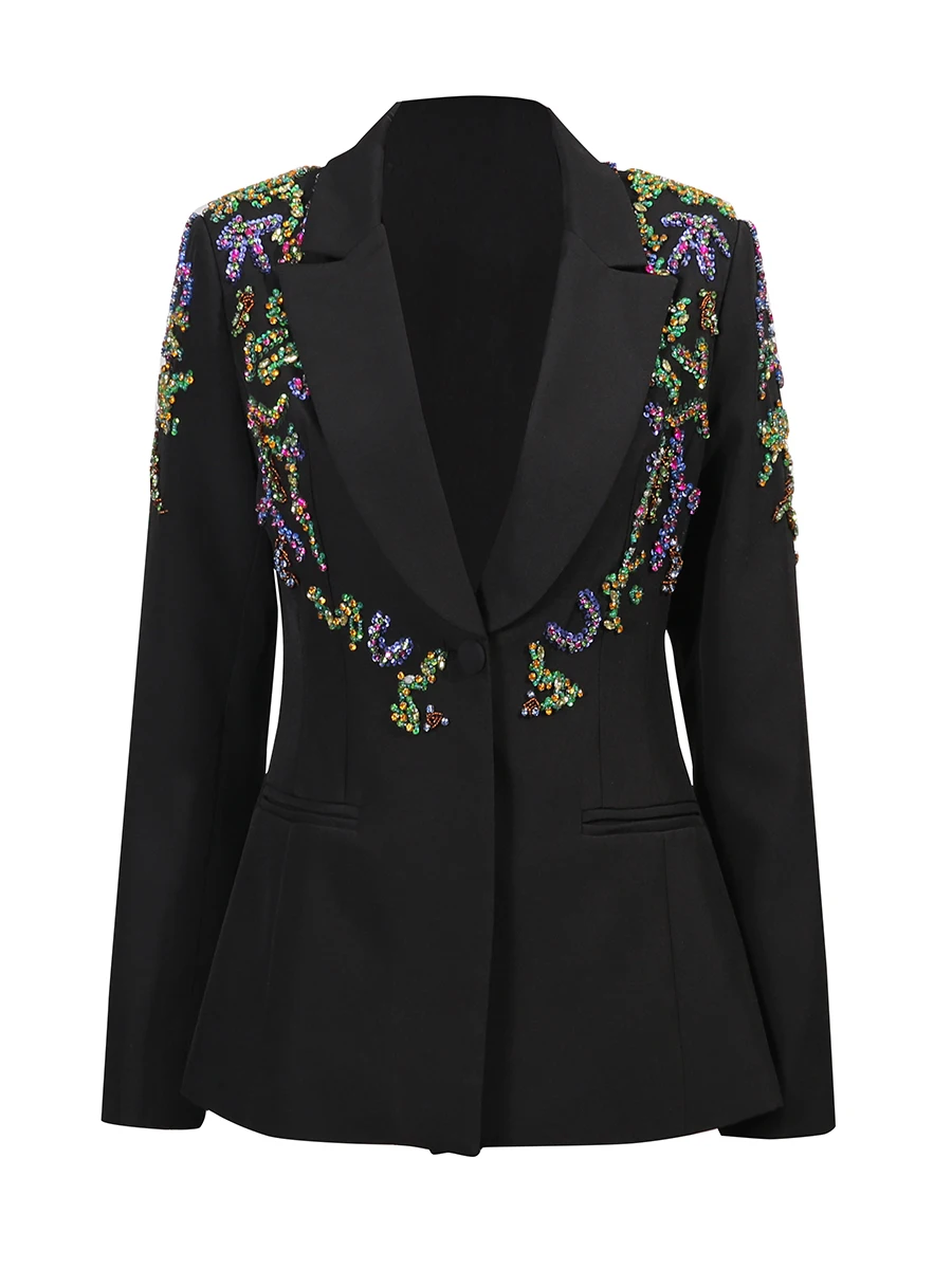 TWOTWINSTYLE Solido Dimagrante Impiombato Bordare Moda Blazer per Le Donne Risvolto Maniche Lunghe Tunica Temperamento Giacca Sportiva Abiti Femminili