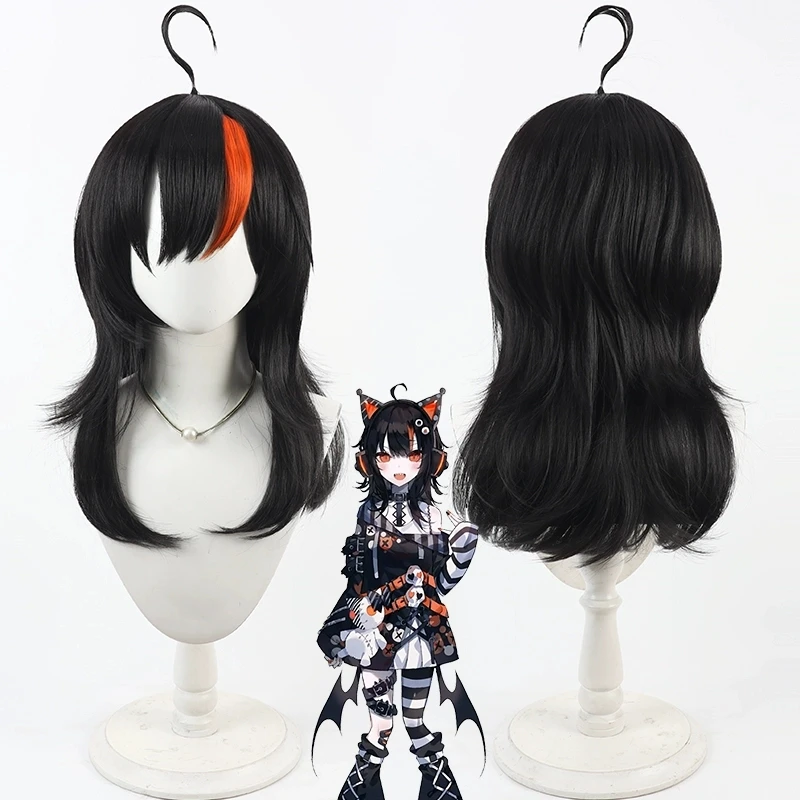 لعبة السحرية فتاة الساحرة محاكمة Sawatari Koko شعر مستعار تأثيري طويل أسود برتقالي متموج مقاومة للحرارة الشعر للنساء الفتيات الطرف #1