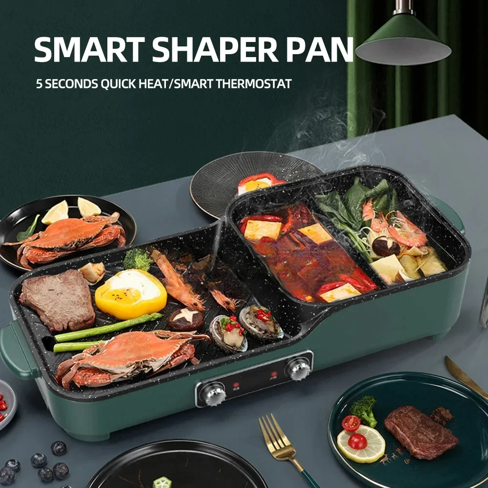 for 2 In 1 Barbecue Hot Pot Household Smokeless BBQ Grill With Double Cooking Pans Multifunctional BBQ Machine