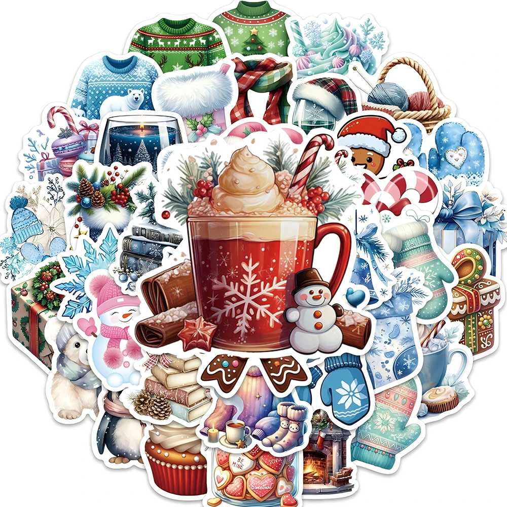 

10/30/54pcs Christmas Blue Winter Cartoon Stickers Vintage Cute Graffiti Sticker DIY Suitcase Guitar Phone Diary Decals Packing