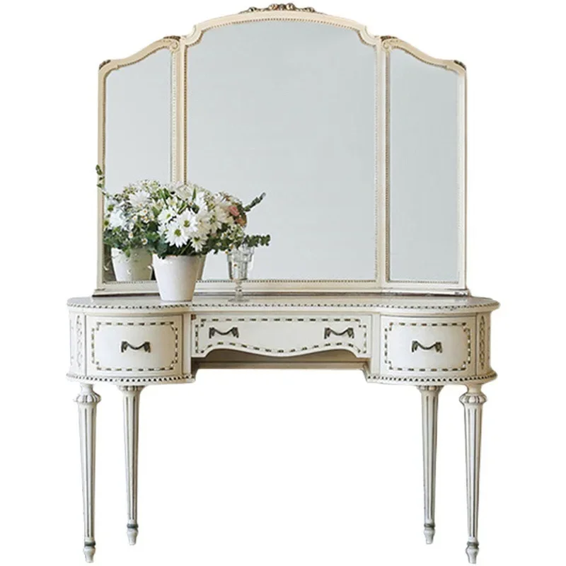 

American solid wood dresser light luxury bedroom furniture, solid wood storage makeup table, with mirror
