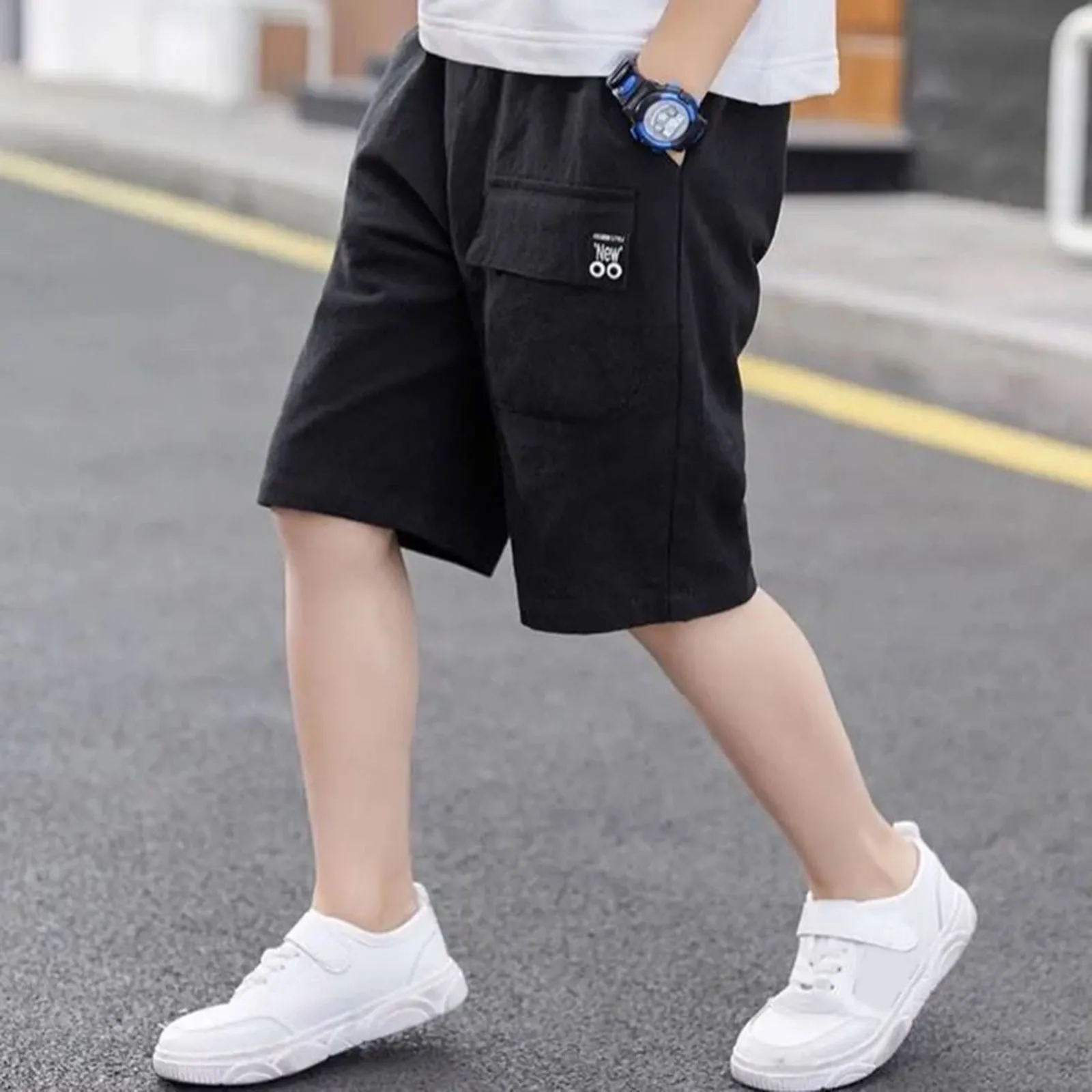 Children Boys Shorts Casual Solid Color Elastic Waist Boys Cargo Pants Summer Calf Length Kids Trousers Sport Pants Ropa De NiñA