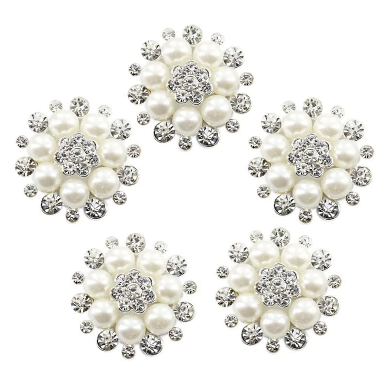 

5 Pcs Rhinestones Buttons Flower Sew On Clothes Button Artificial Pearls Decorative Button for Jewelry Making Decoration
