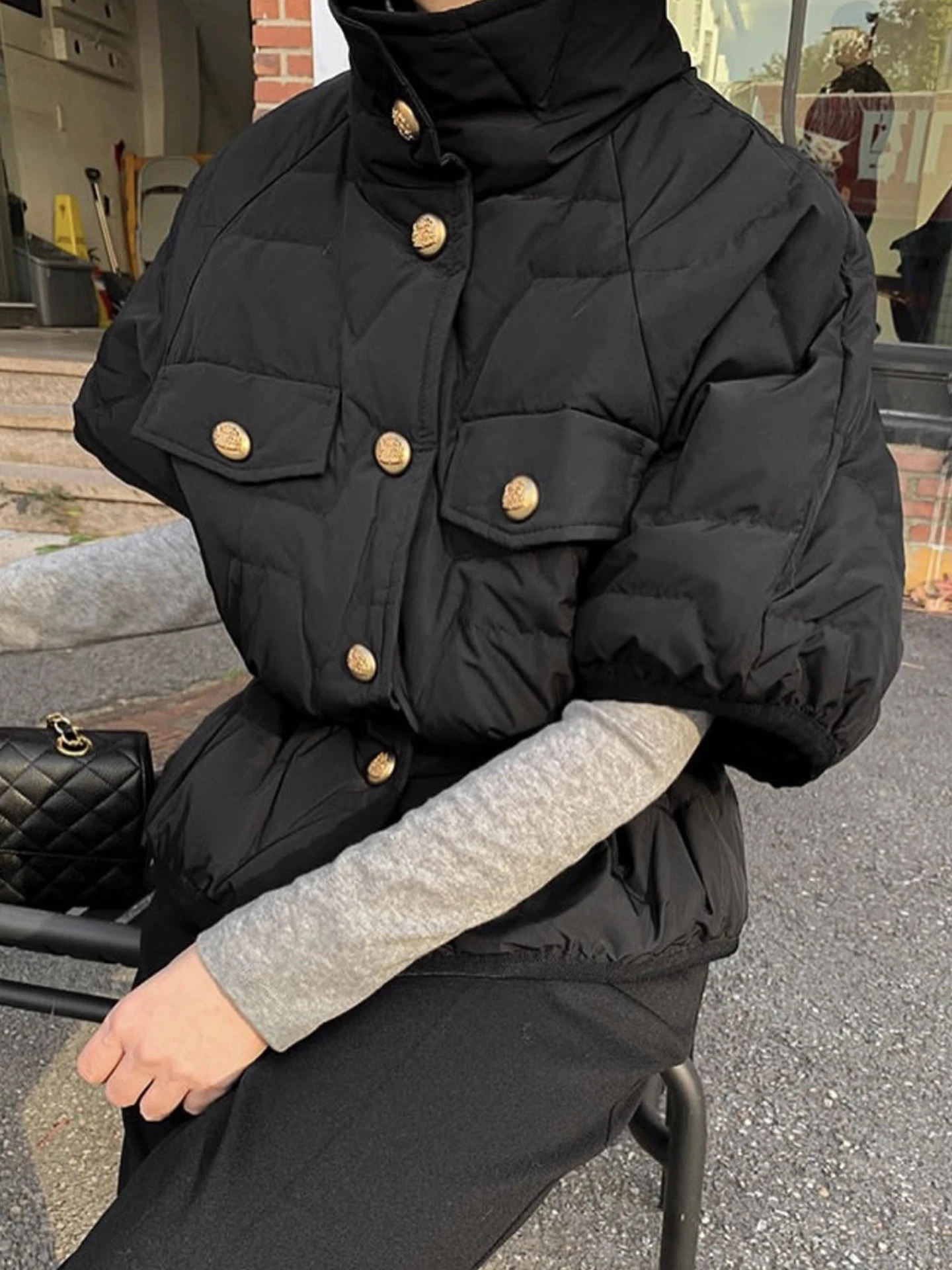 

Ele Metal Button ort Sve Cotton Jaet Women's 2025 Winter New Sle Dstring Slimming Cotton Coat Commute Sle