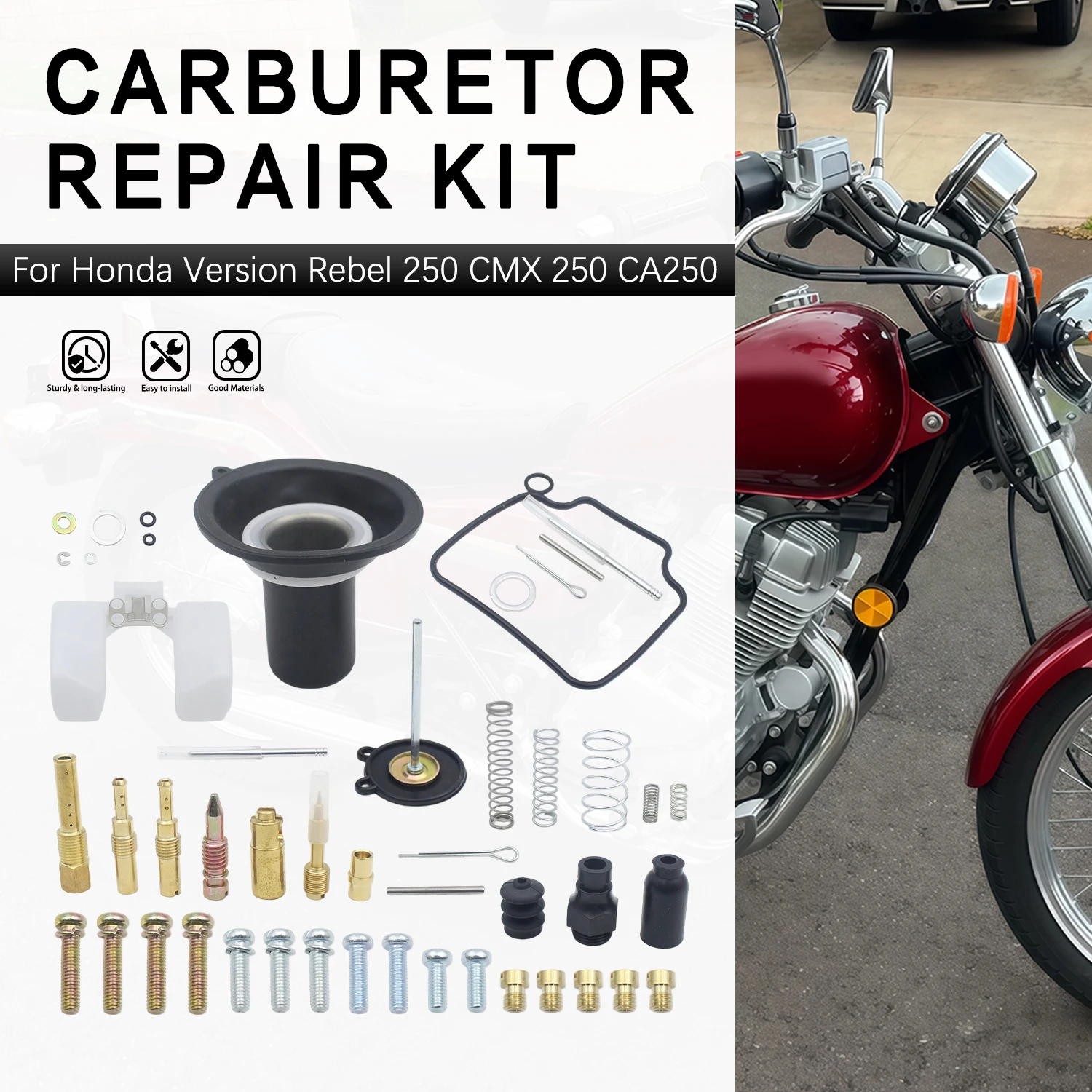 Motorcycle For Honda Version Rebel250/CMX250/CA250 1985-2008 2009 2010 2011-2015 2016 Carb Carburetor Repair Kit