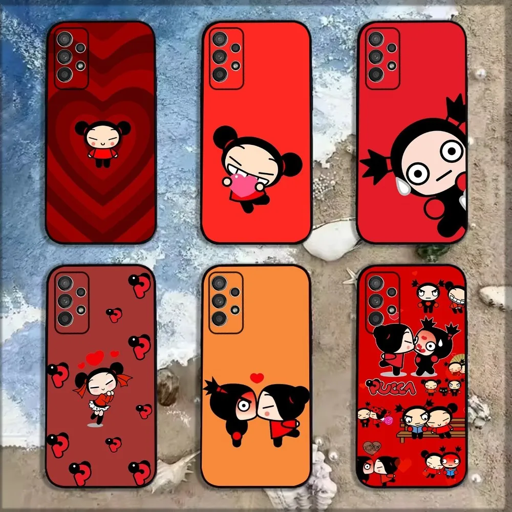 Cartoon P-Pucca-Garu Phone Case For Samsung Galaxy A13,A21s,A22,A31,A32,A52,A53,A71,A80,A91 Soft Black Shell