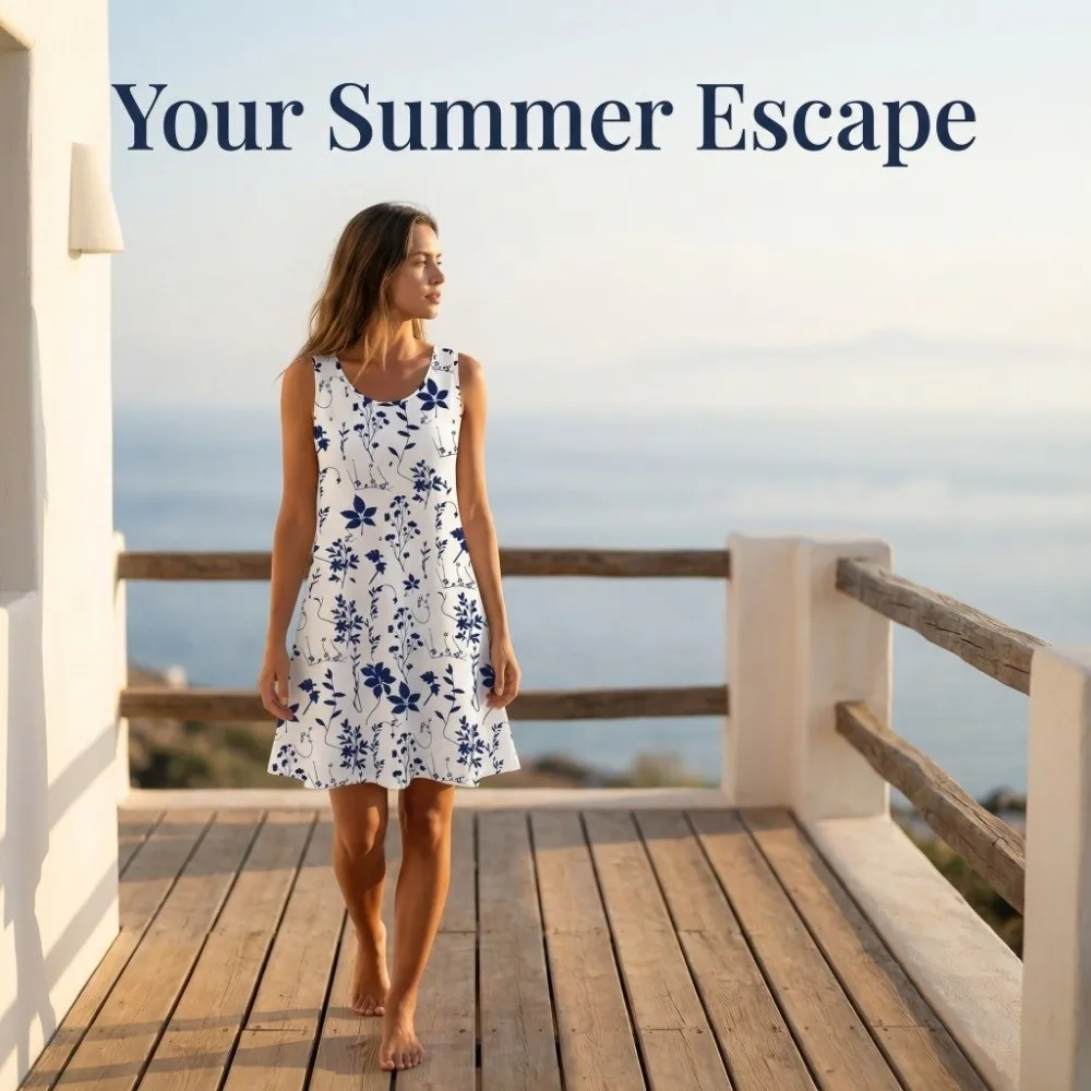 Locker sitzende Damen-Sommerkleider mit Blumenmuster, lässiges ärmelloses Kleid, elegantes Tank-Sommerkleid mit Rundhalsausschnitt für den Strandurlaub