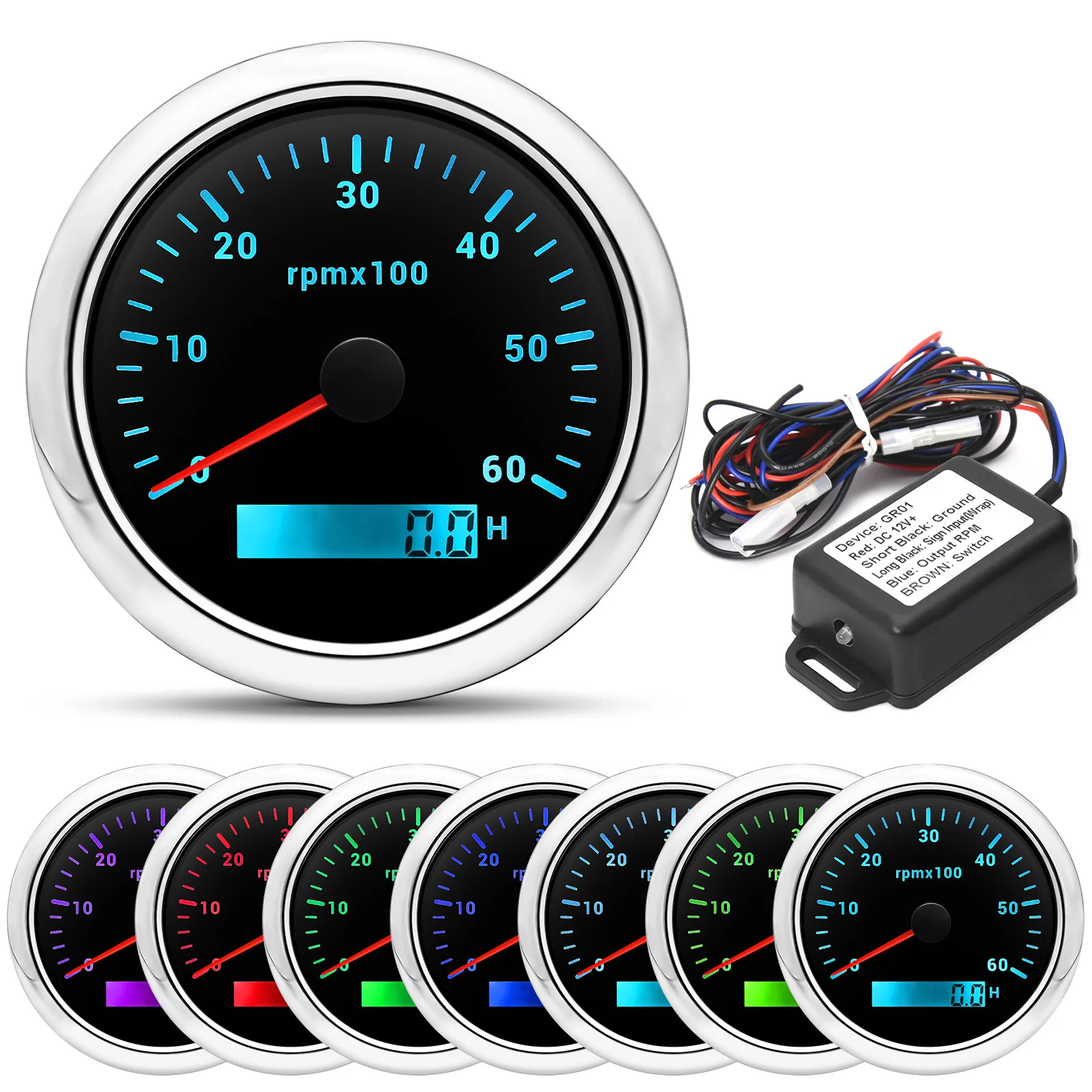 85mm Tachometer Gauge 0-3000RPM W/ Diesel Engine Tach Adapter – RYSJM Black Digital