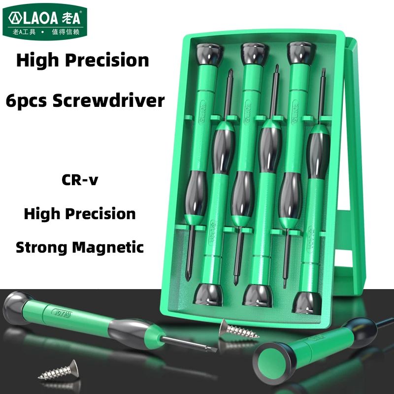 LAOA PH1 PH0 PH00 PH000 SL1.4 SL2.0 Precision Screwdriver 6pcs Set Chrome Vanadium Steel High Precision with Strong Magnetism
