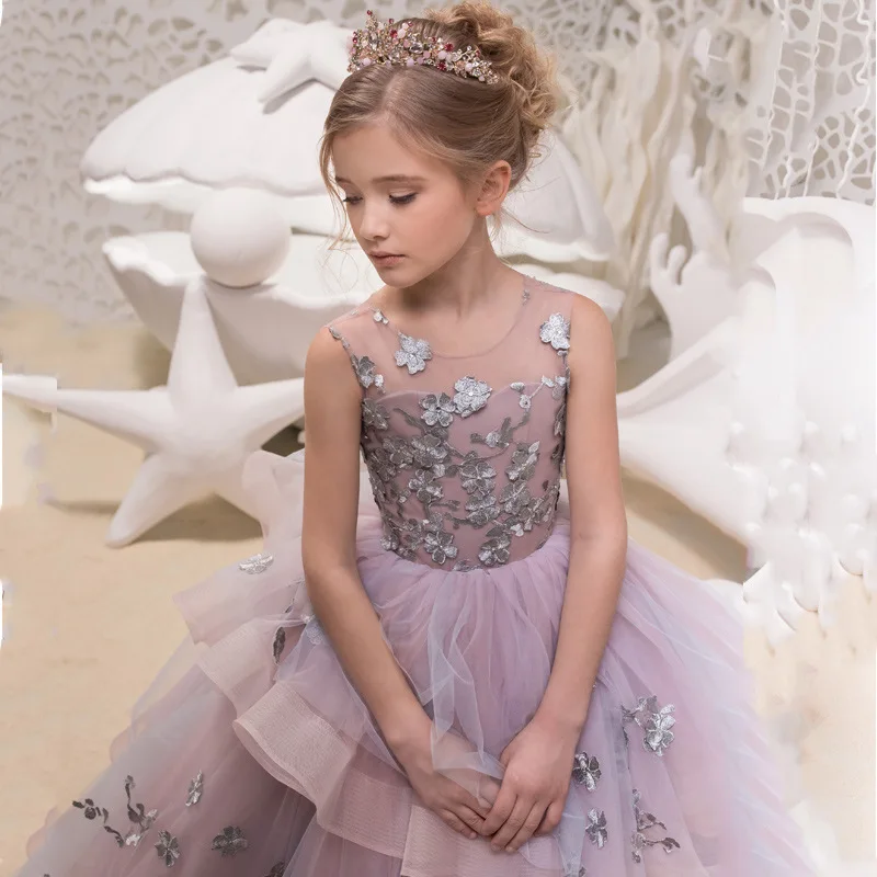 New Lace Dress for Girls, Evening Dress for Children's Autumn Fashion Show, Host's Performance in Princess Dress