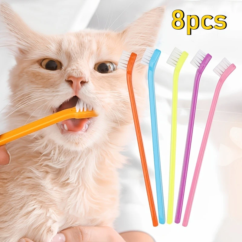 8pcs dog toothbrush pet toothbrush independent single head hard bristle brush cat teeth cleaning puppy dog teeth brushing