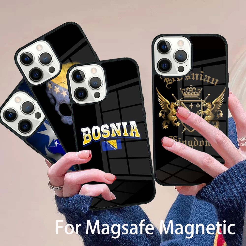 

Bosnia Flag Phone Case Magesafe Magnetic Wireless Charge Cover For IPhone 16 11 12 13 14 15 Pro Max Plus Mini