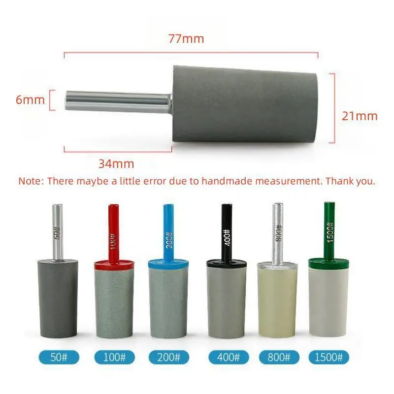 6Pcs Cylinder Diamond Grinding Bits 50-1500 Grit with 6mm Shank Resin Diamond Grinding Burrs Heads Dremel Rotary Tool