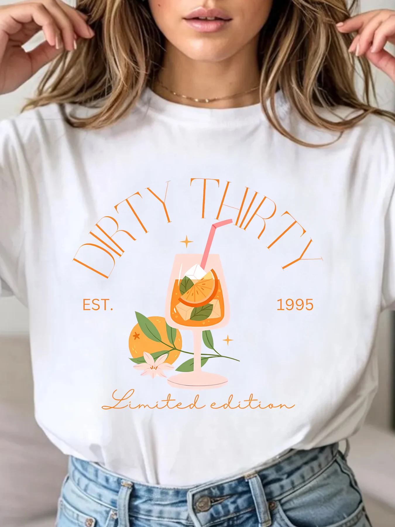 

Orange juice Plus size women's round neck short sleeve T-shirt with elastic half sleeves and trendy prints