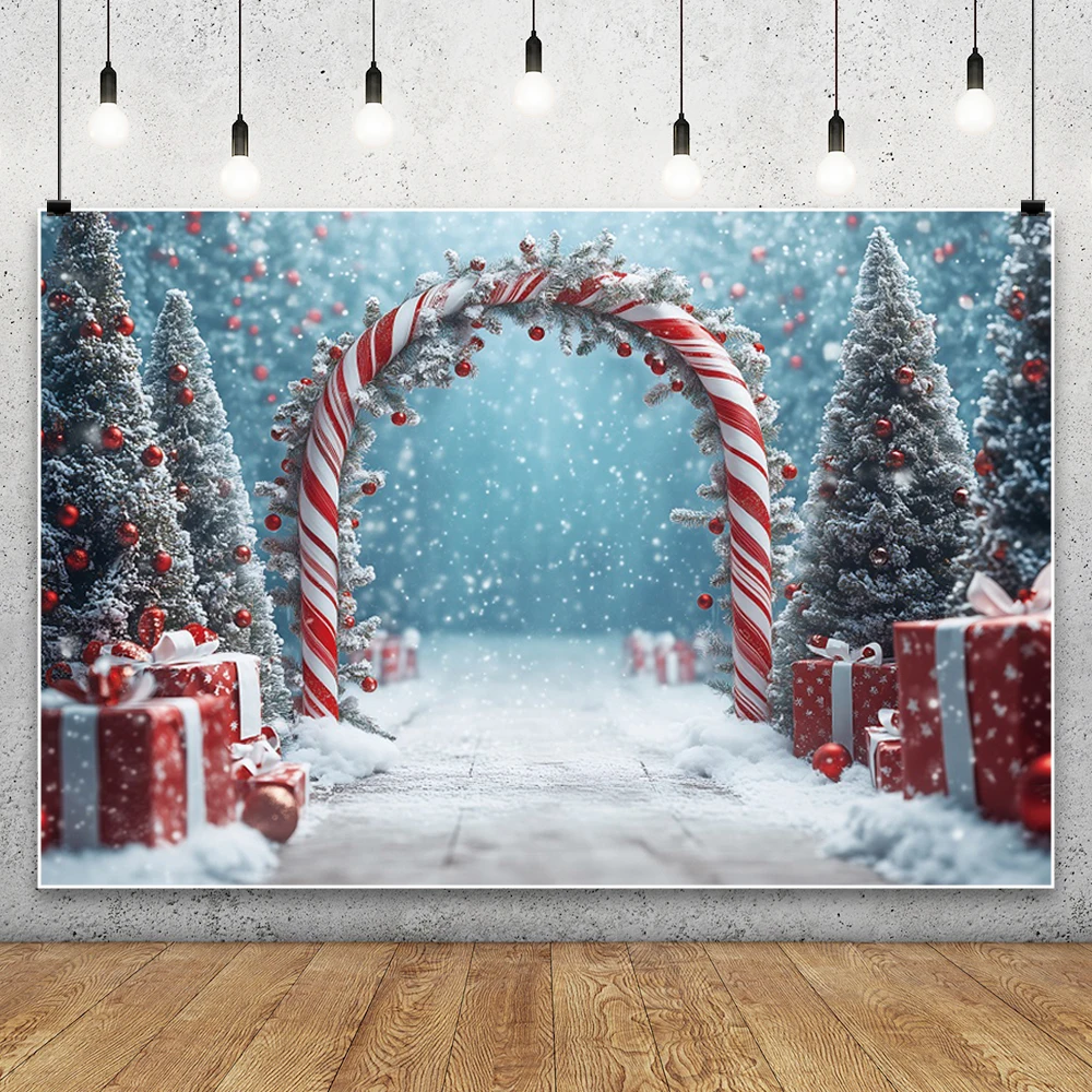 Зимний Рождественский фон для фотосъемки, арка, дверь, рождественская елка, подарки, домашний декор для вечеринки, детский портретный фотографический фон, реквизит
