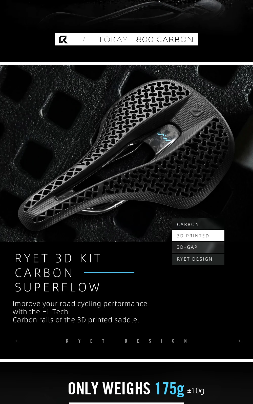 RYET Carbon 3D Gedruckt Fahrrad Sattel 140mm Ultraleicht Rennrad MTB Racing Sättel Fahrrad Sitz Teile Kissen Radfahren Fahrrad Zubehör – Detail 10