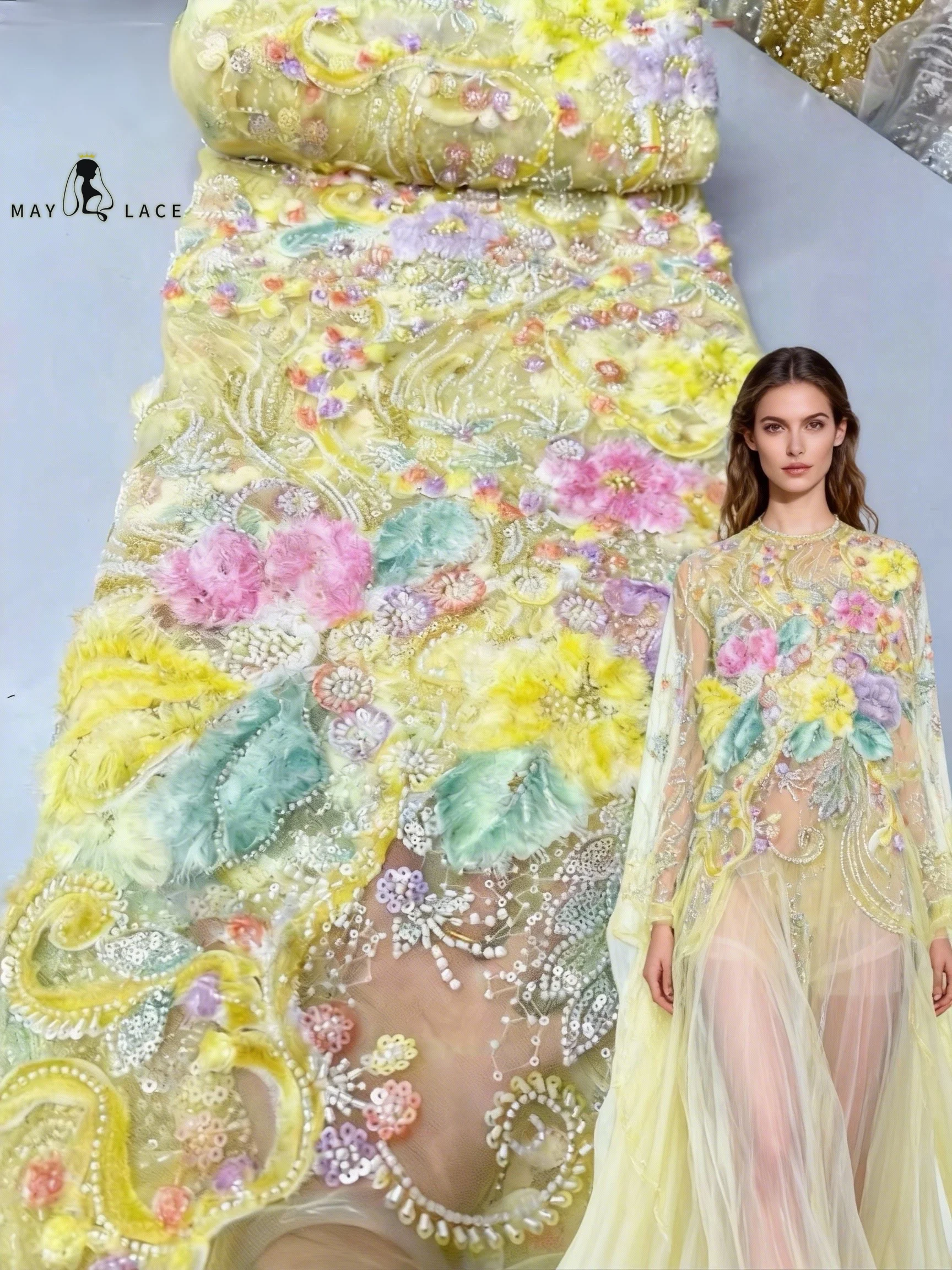 

African Flower Groom Lace Fabric 2026 High Quality Nigeria French 3D Mesh Sequin Lace Fabric Embroidered Dubai For Wedding Dress