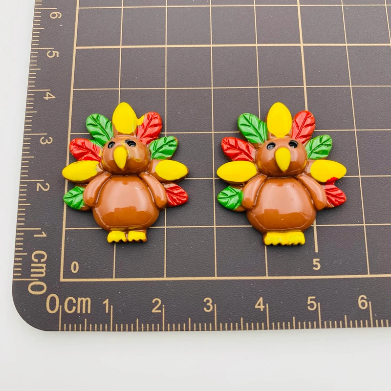 10 piezas de pavo de Acción de Gracias, cabujón plano de resina para lazo de pelo (26*30mm)