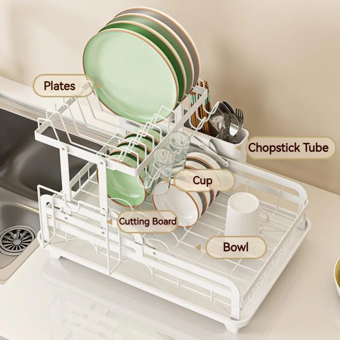 Foldable Kitchen Bowl Rack Dish Drying Rack with Drainboard Dish Utensil Holder And Knife Slots Holder for Kitchen Accessories