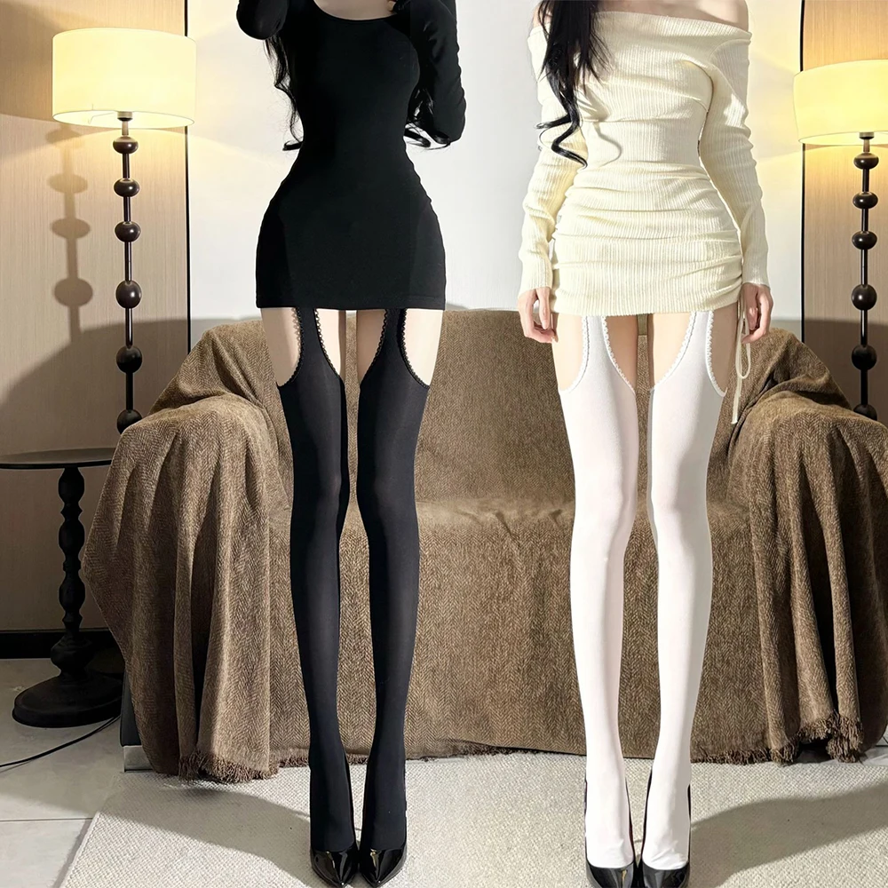 

Suspender Wide-banded Velvet Tights Lolita Thin Thigh High Stockings with Garters Y2K JK College Style Over The Knee Socks Women