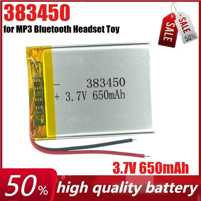 

383450 Rechargeable Lithium Battery 3.7V 650mAh for MP3 Bluetooth Headset Toy Recording Pen Power Bank Battery