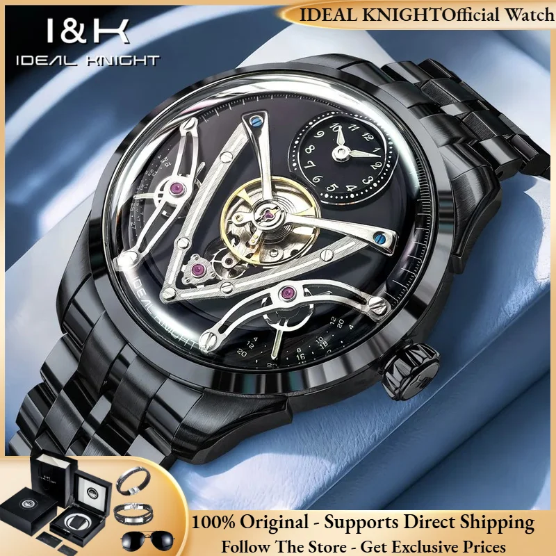 IDEAL KNIGHT 6821 Top Luxury Men Automatic Mechanical Watch True Tourbillon Skeleton Watch 316L Fine Steel Sapphire Men Watch