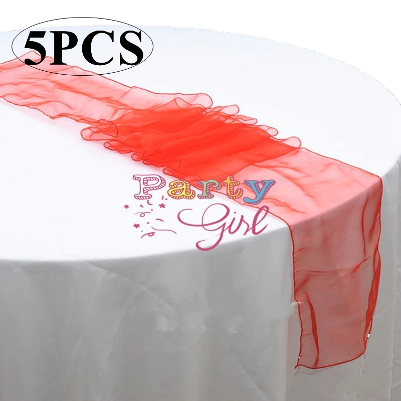 

5pcs Table Runner Banquet Organza Decoration Table Runner Soft Sheer Fabric Hotel Press Conference Tablecloth Decor