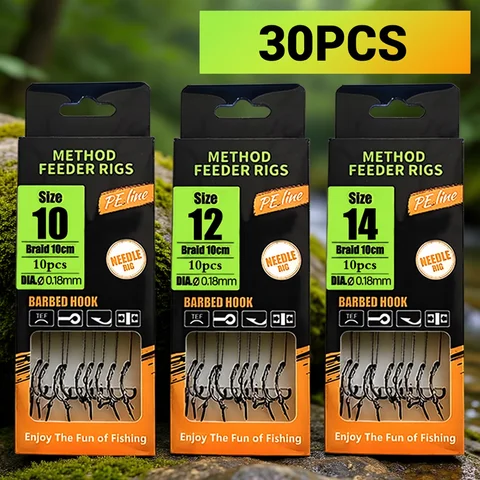 Carp Fishing Rigs Pre Tied, Method Feeder & Hair Rigs with Braided Line & Barbed Hooks (Size 6,8,10,12), for Carp and Crucian Ca