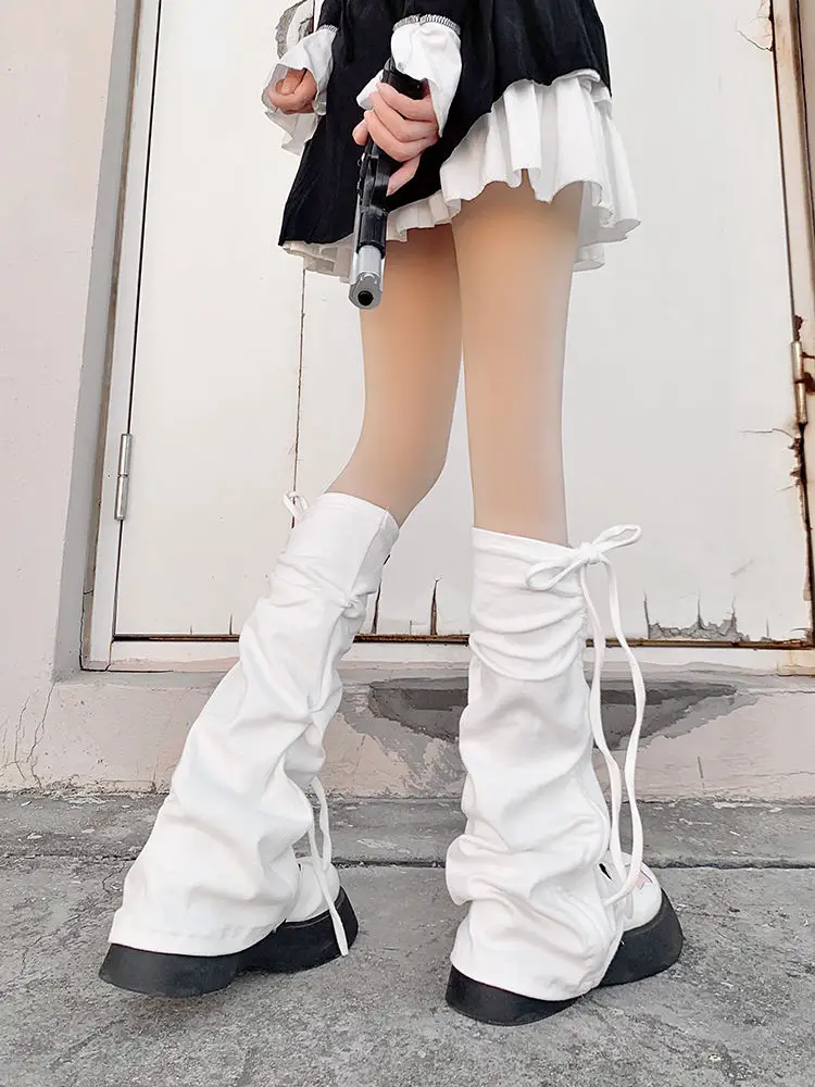 Y2K Aesthetic Wide Leg Cover White Strap Socksautumn White Stockings Women's Strap High Wide Leg Subcultural Punk Y2k Socks