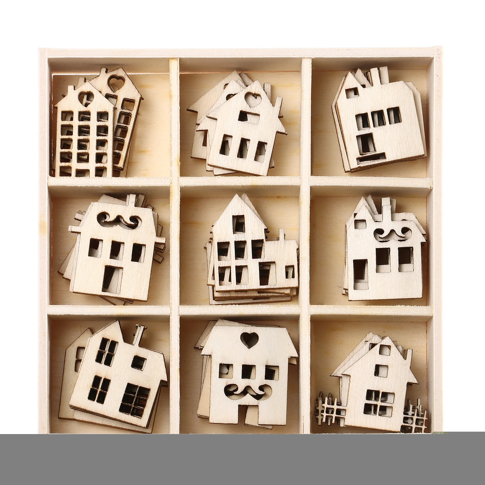 

45 Pcs DIY Small House Wood Chips Unfinished Natural Slices for Crafts Paintable Decorations Environmental Friendly Sewing