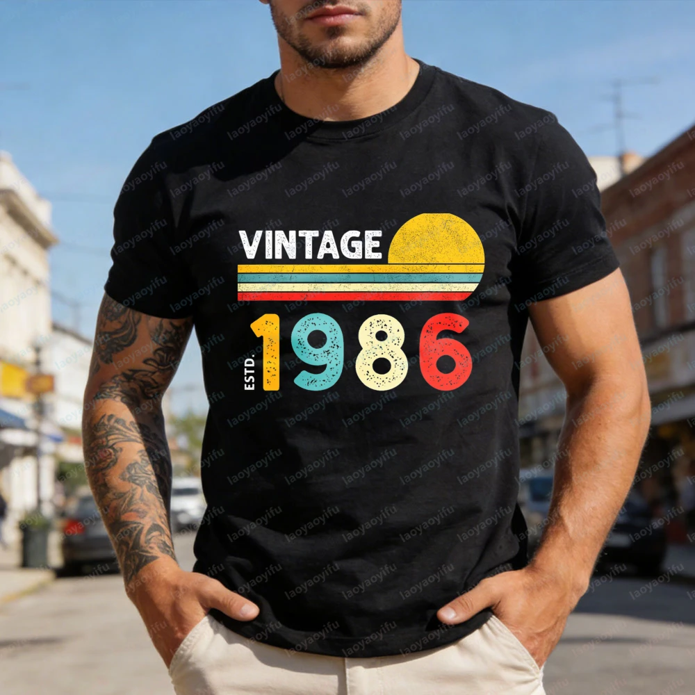 Vintage 1986 Retro Design Summer Men T-Shirt Classic Casual Style For Birthday Gift Celebrating 35th Anniversary Party Wear