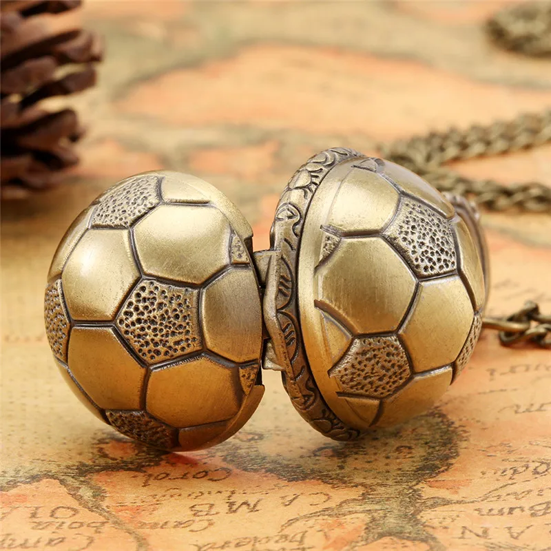 Steampunk Mini Size Football Design Pocket Watch with Wings Men Women Quartz Clock Pendant Necklace Chain Timepiece Gift