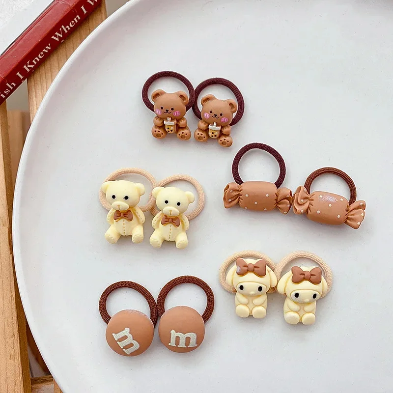 10Pcs/Set Girls Cute Flowers Little Bear Rubber Bands Elastic Hair Bands Kids Ponytail Holder Scrunchie Fashion Hair Accessories