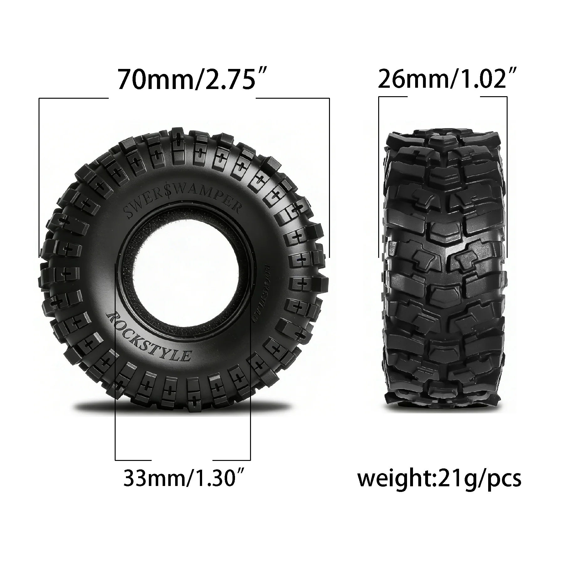 RED SPIDER 4Pcs 70mm 1.3 Inch Soft Offroad Rubber RC Crawler Tyres With Foam Inserts Compatible With 1/18 TRX4M Bronco 1/24 SCX24 FCX24 Ascent-18 Micro Rock Buggy Replacement Tyre Parts