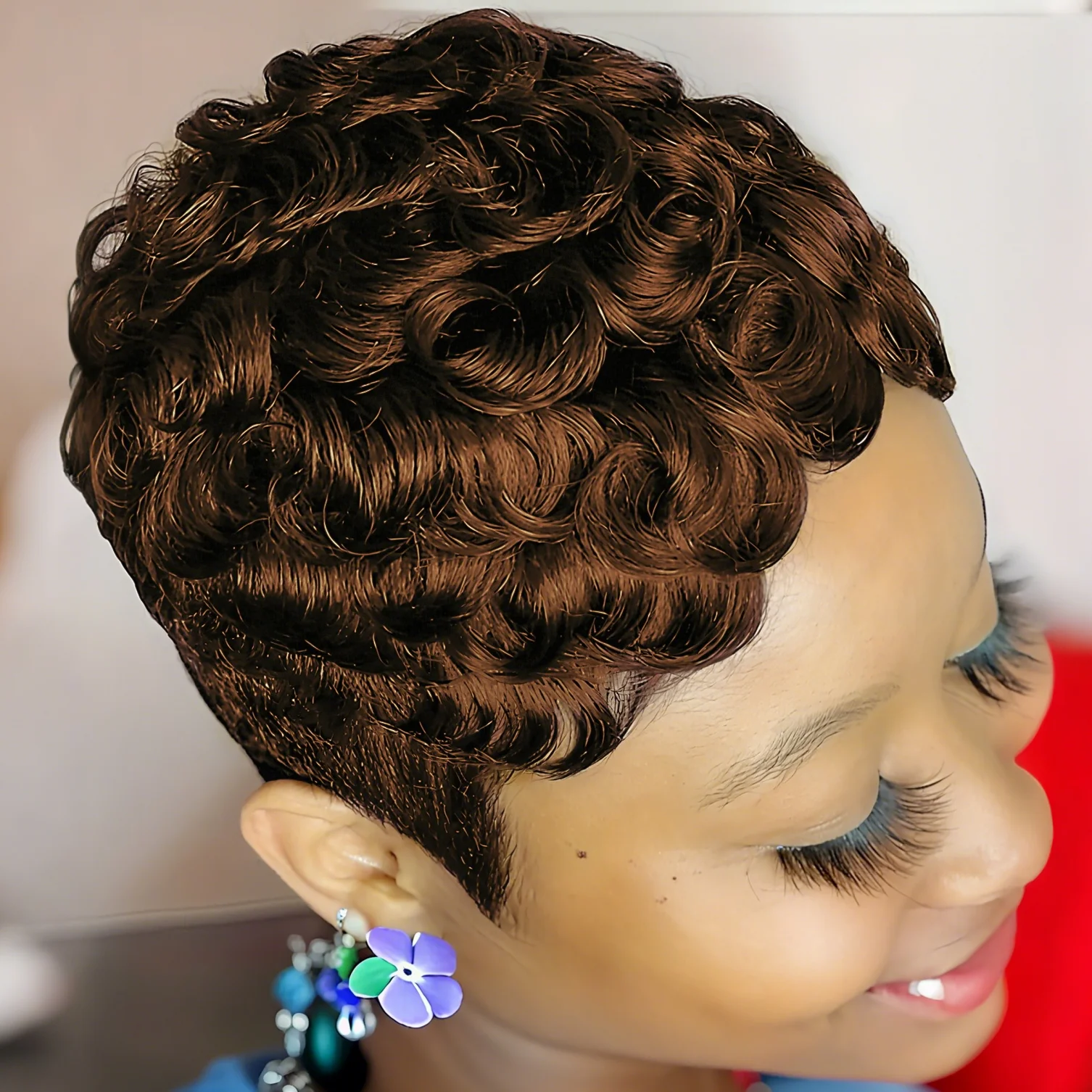 

Короткие афро-кудрявые вьющиеся парики 100% парик из натуральных волос для женщин Парик с стрижкой пикси Глубокая волна Волна Волна Короткий парик Полный парик машинного производства