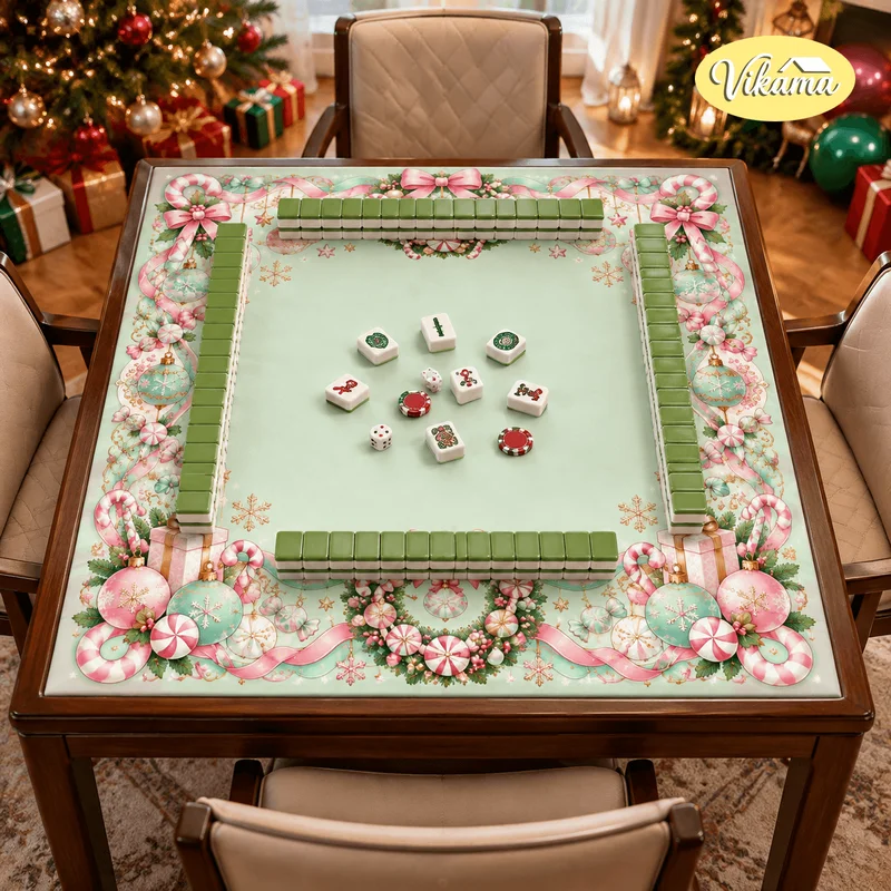 ChristmasCandy Wreath Mahjong Table MatNon Slip WashableLiving Room Family Game NightHoliday Decor