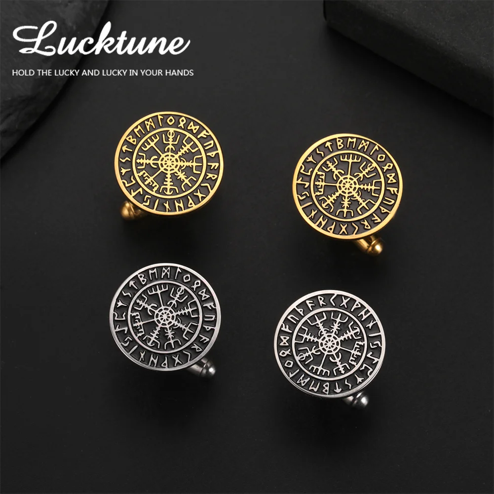 Lucktune 2 шт., мужские запонки с символом Norse Vegvisir, нержавеющая сталь, защитные запонки викингов, винтажные аксессуары, ювелирные изделия, подарок