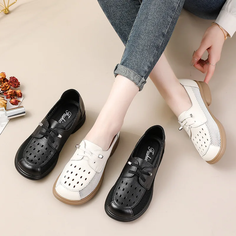 High quality Lightweight Mom Flats Soft Moccasins Women Genuine Leather Shoes Black Flat Shoes Woman Loafers Casual Shoe