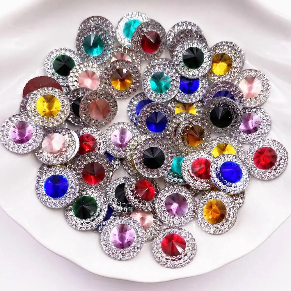 Resin 10/12/16mm Double Color Convex Crystal Round Flatback Rhinestone Buttons Scrapbook Wedding Applique Gems DIY Crafts