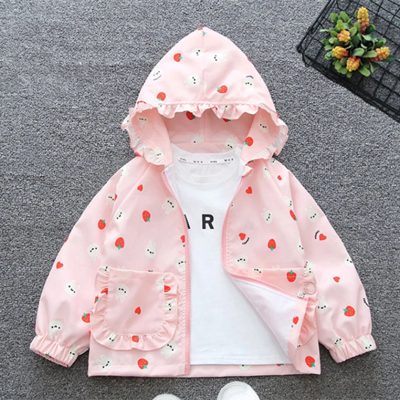 

18M-6T spring autumn children kids girls fashion cute Strawberry hooded coat