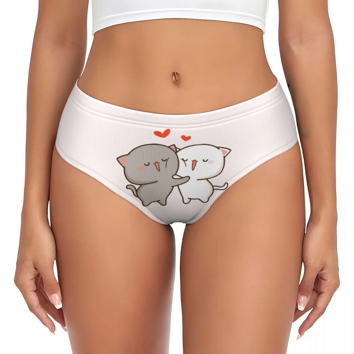 Custom Women's Kawaii Mochi Cat Peach And Goma Hug Panties Underwear Female Soft Brief Panties Briefs Underpants