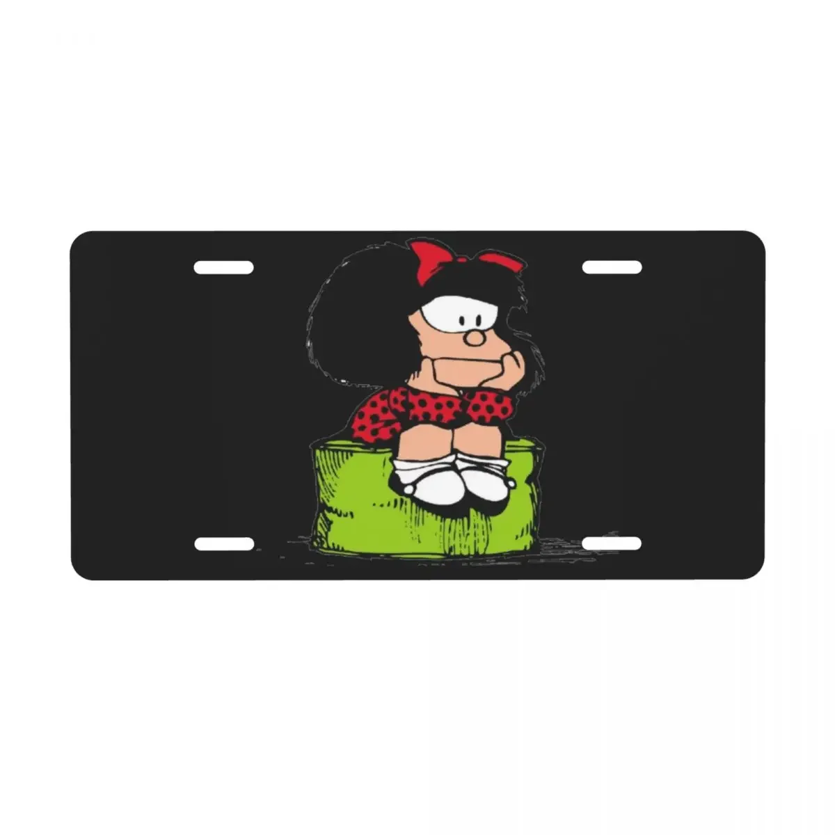 Mafalda Thinking License Plate Vanity Tag Custom Quino Comic Cartoon Decorative Car Front License Plate 12x6 Inch