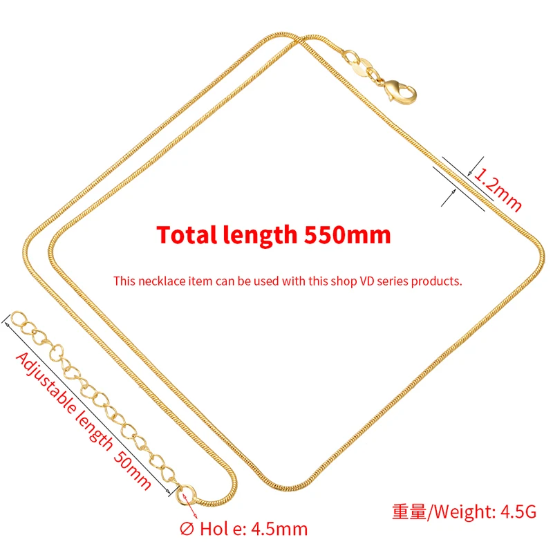 ZHUKOU 550MM/1.2mm Snake Replacement Chain Strap Metal Chain Clasp Jewellery Making Accessories Necklace 10 Pcs Wholesale:VL31