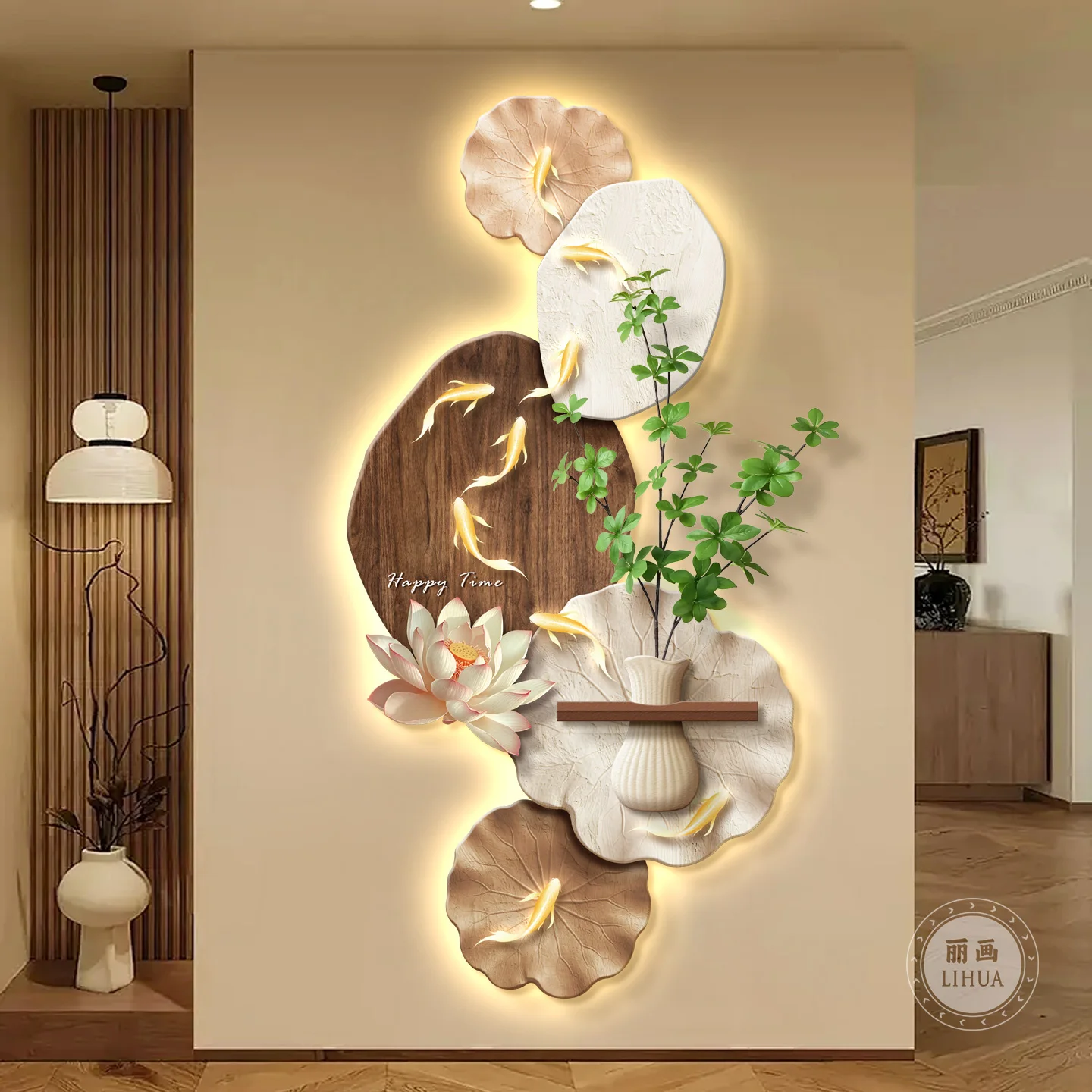 Nine fish picture entrance decorative painting light luxury high sense of home is facing the door wall hangin