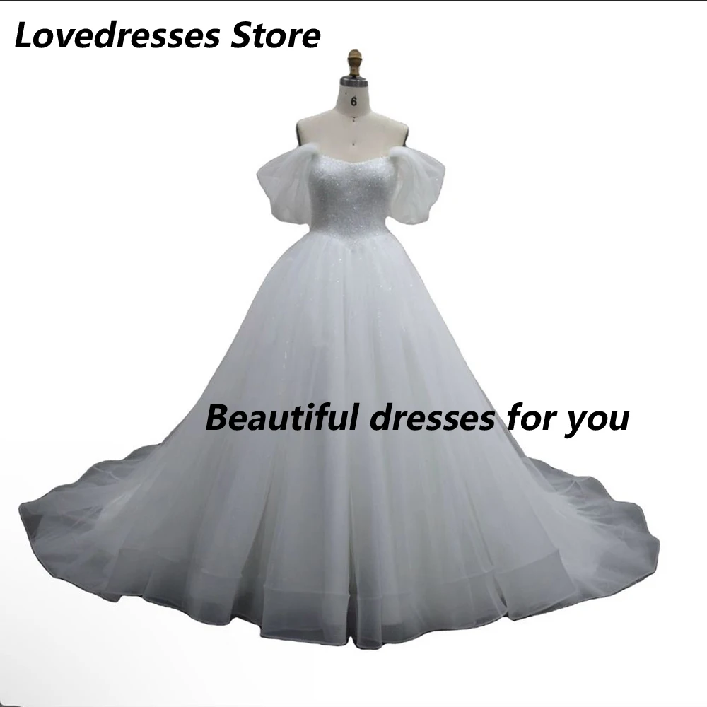 Amazing Wedding Dress Customized Cap Sleeve A Line Gowns Tulle Sequins Robe De Mariee Sweep Train Backless Bride Dresses