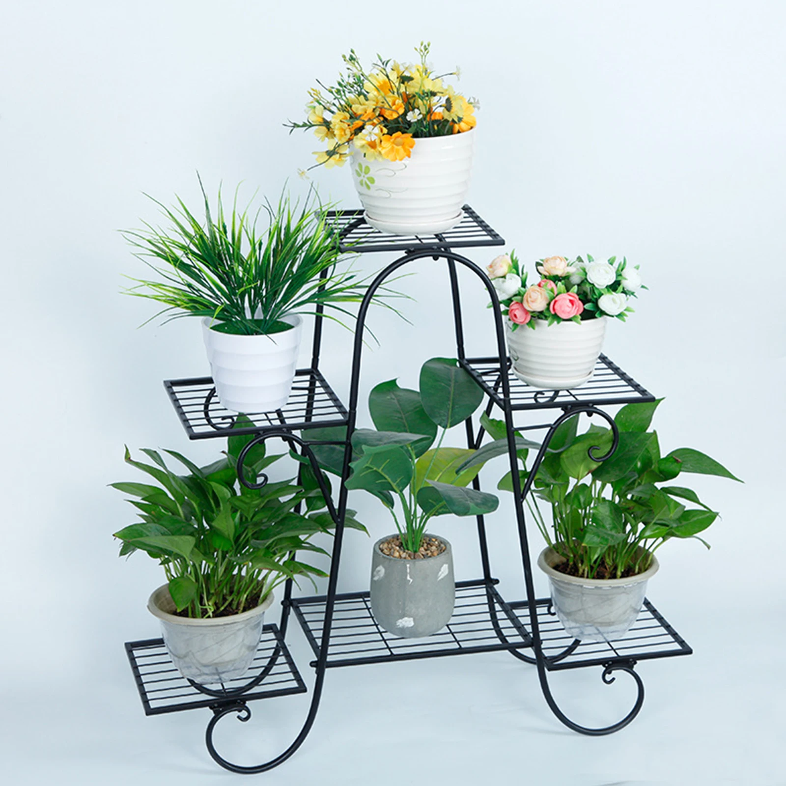 Black Plant Rack para Jardim e Varanda, Flower Rack, Six Pot, Quarto