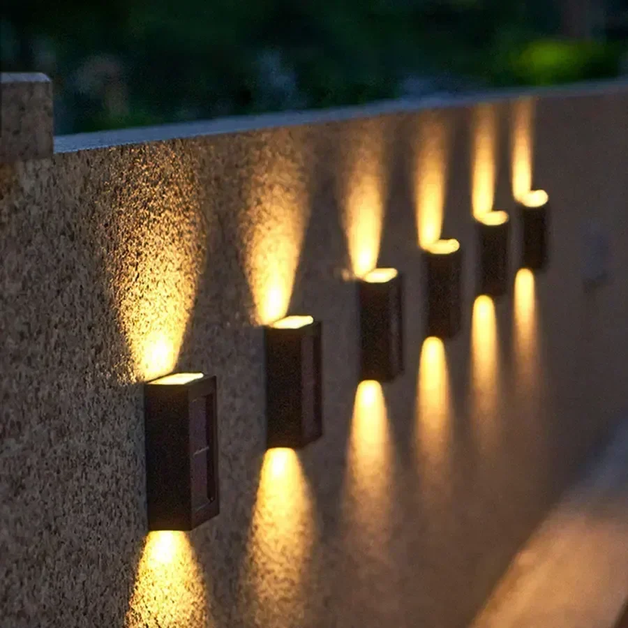 Luces solares impermeables para exteriores, lámpara de pared alimentada por luz Solar, luz arriba y abajo, jardín, Patio, escalera, valla, Patio, decoración de paisaje