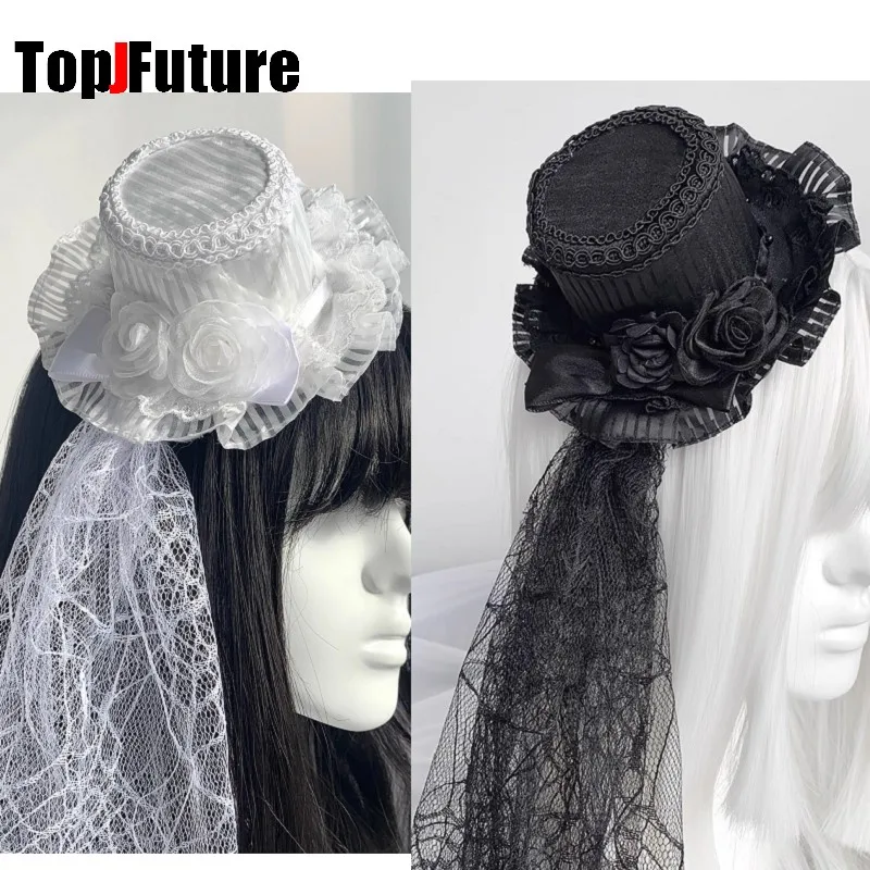 

Lolita Japanese Y2K girl Gothic Punk Headwear Spike Harajuku bow lace Small hat veil elegant Hairpins clip Hair clip hairgrips